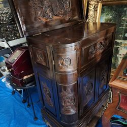 George Zee & Company Rosewood Dry Bar Cabinet 1963 Hand Carved