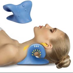 Neck and Shoulder Relaxer, Cervical Traction Device for TMJ Pain Relief and Cervical Spine Alignment, Chiropractic Pillow Neck Stretcher (Blue)