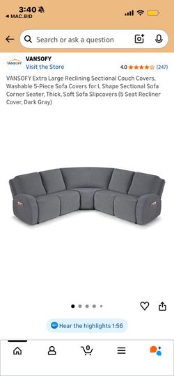 VANSOFY Extra Large Reclining Sectional Couch Covers, Washable 5-Piece Sofa Covers for L Shape Sectional Sofa Corner Seater, Thick, Soft Sofa Slipcove