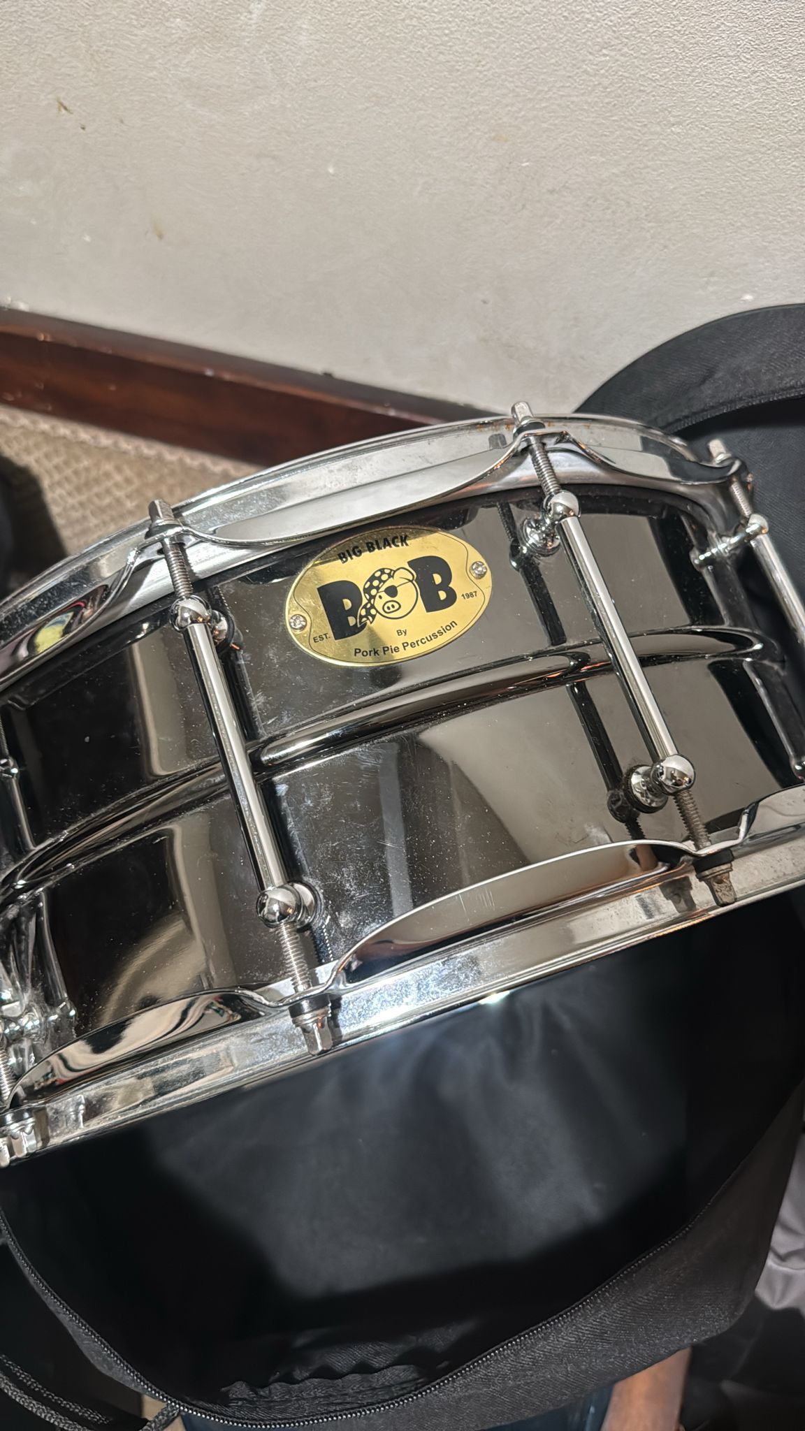 Pork Pie Big Black Brass Snare Drum With Tube Lugs and Chrome Hardware Black 14 x 6.5 in.