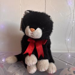 TY Beanie Buddy Boots Black And White Cat With Red Bow Plush