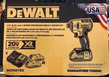 DeWalt 20V MAX XR Lithium Ion Cordless Brushless 1/4” inch 3 Speed Impact Driver with 2 Batteries, Charger and Case