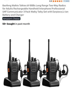 Walkie Talkies bf-888s Long Range Two-Way Radios for Adults Rechargeable Handheld Interphone Professional UHF Communicator 3 Pack Walky Talky Set with