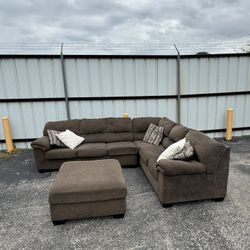 FREE DELIVERY - Brown 2 Piece Sectional with Ottoman