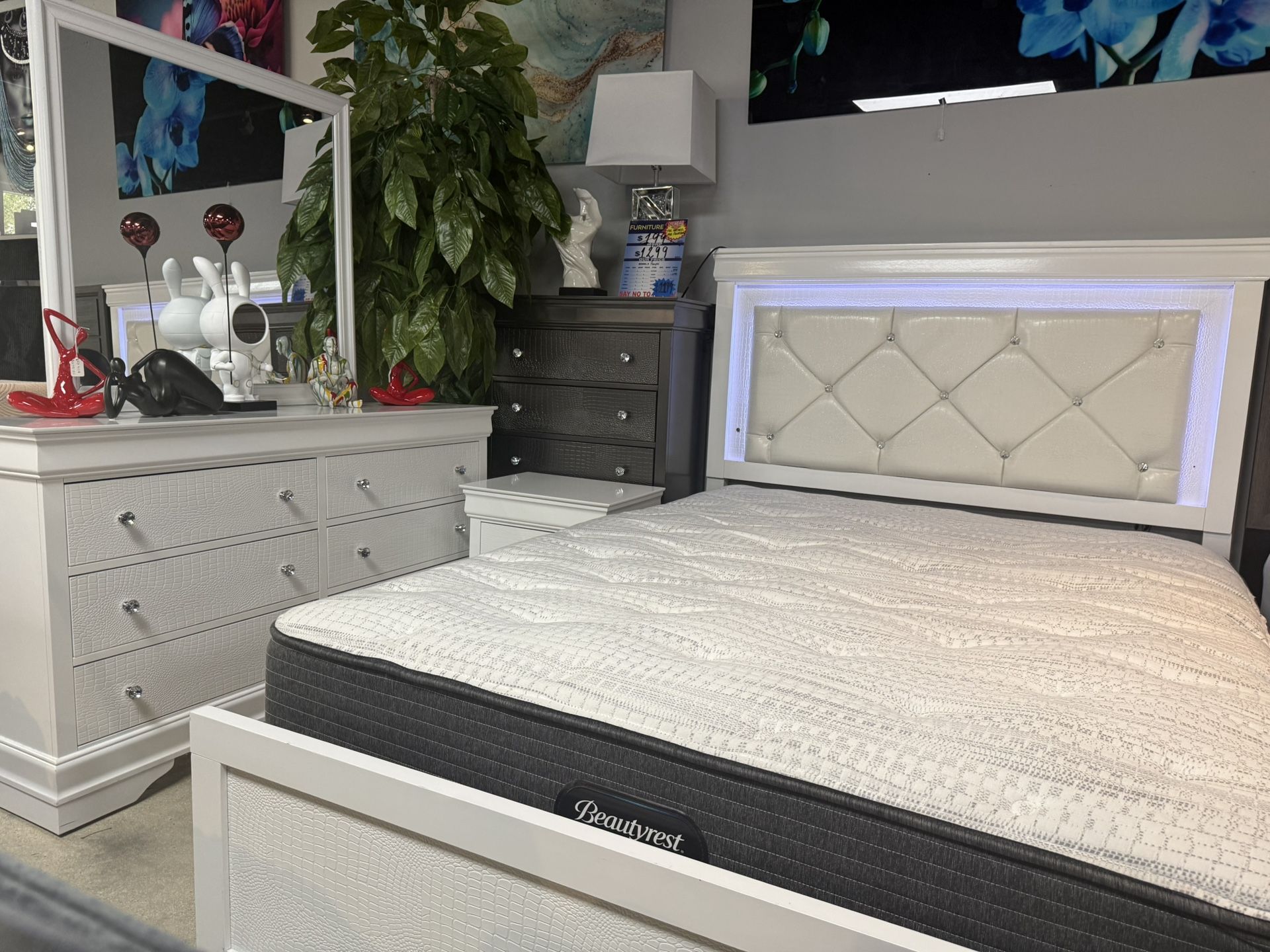White 5 Pc Bedroom Set With Led Lights Only $799