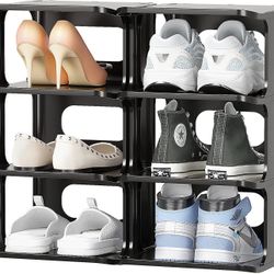 Shoe Racks for Bedroom Closet Shoe Storage Plastic Shoe Organizer for Closet 8 Tier Shoe Cubby Free Standing Shoe Shelves Shoe Storage Cabinet Black S
