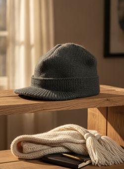 Old Navy Knit Visor Beanie Hat One Size Gray Acrylic Casual