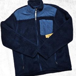 LEE Sherpa Fleece Jacket Mens Large Full-Zip Relaxed Fit In Blue Indigo Sweater