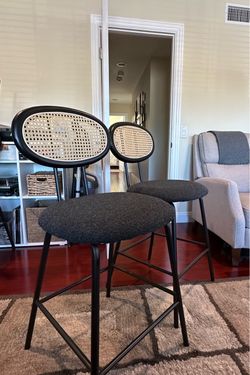 4 Counter Height Barstools with Cane Back Boho Kitchen Island Chairs