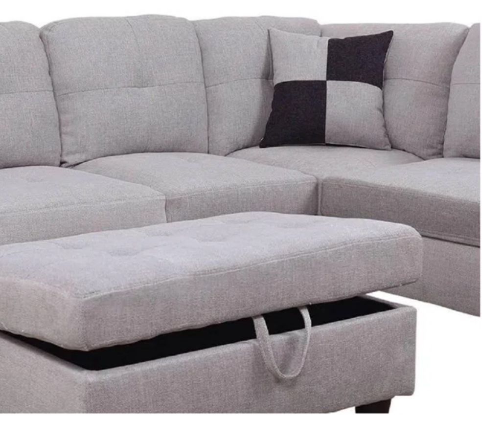 Light Gray Sectional Couch With Ottoman 