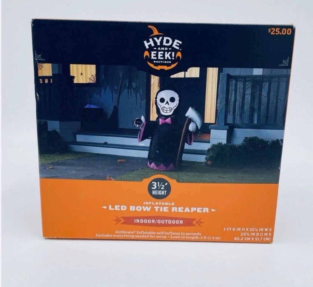 Halloween Blow Up Hyde & EEK! 3.5 FT LED Inflatable Bow Tie Reaper NIB - Indoor/Outdoor Decor