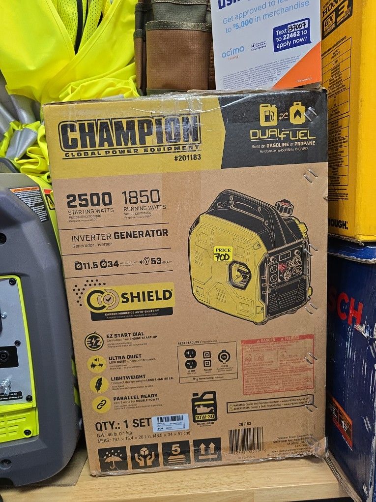 Brand New Super Quiet 53dBa Dual Fuel Inverter Generator 2500w Peak, New, Financing Available