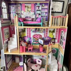 Rare KidKraft 18” Dollhouse – Fits American Girl, 3-Story Wooden Doll House w/ Furniture