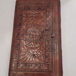 Hand Tooled Genuine Leather Organizer Handle Bag Purse Cards Coin Travel