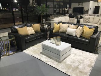 Brand new gray leather sofa and loveseat