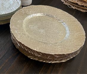 6 Large Glass Champagne Color Charger Plates Set