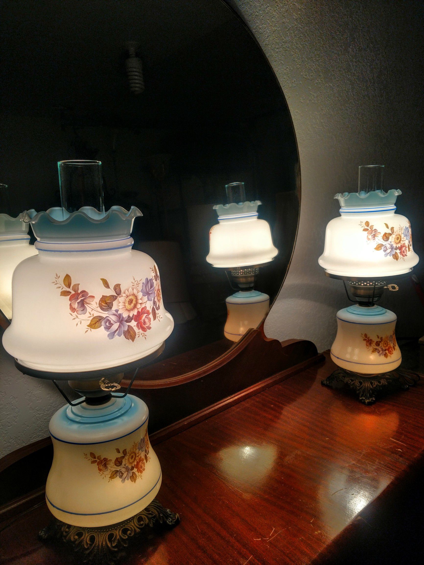 Vintage Milk Glass Hurricane Lamps
