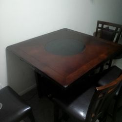 Real Wood Dining Room Table With Spinning Center Comes With All 4 Chairs 