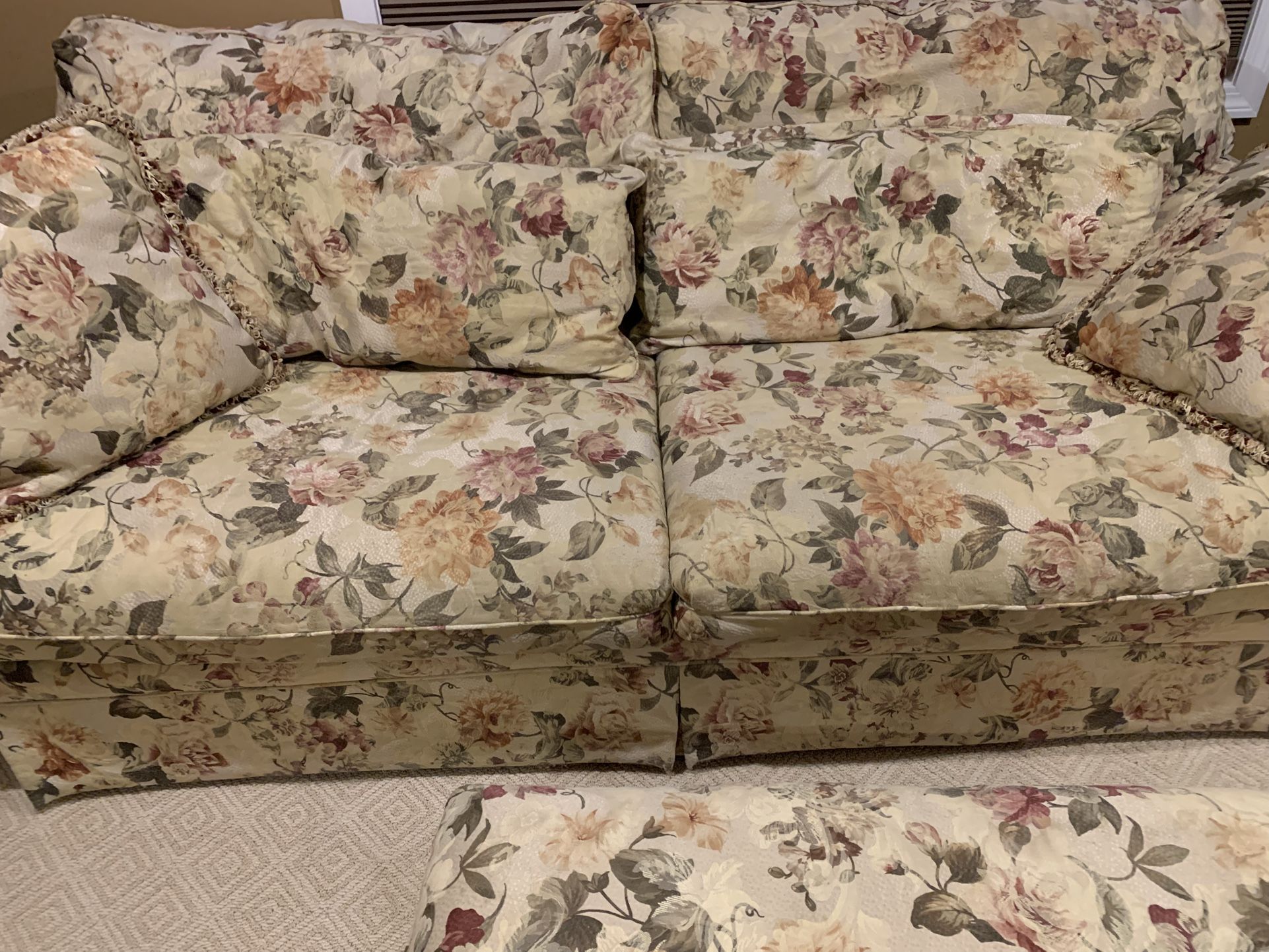 Floral Couch, Chair & Ottoman