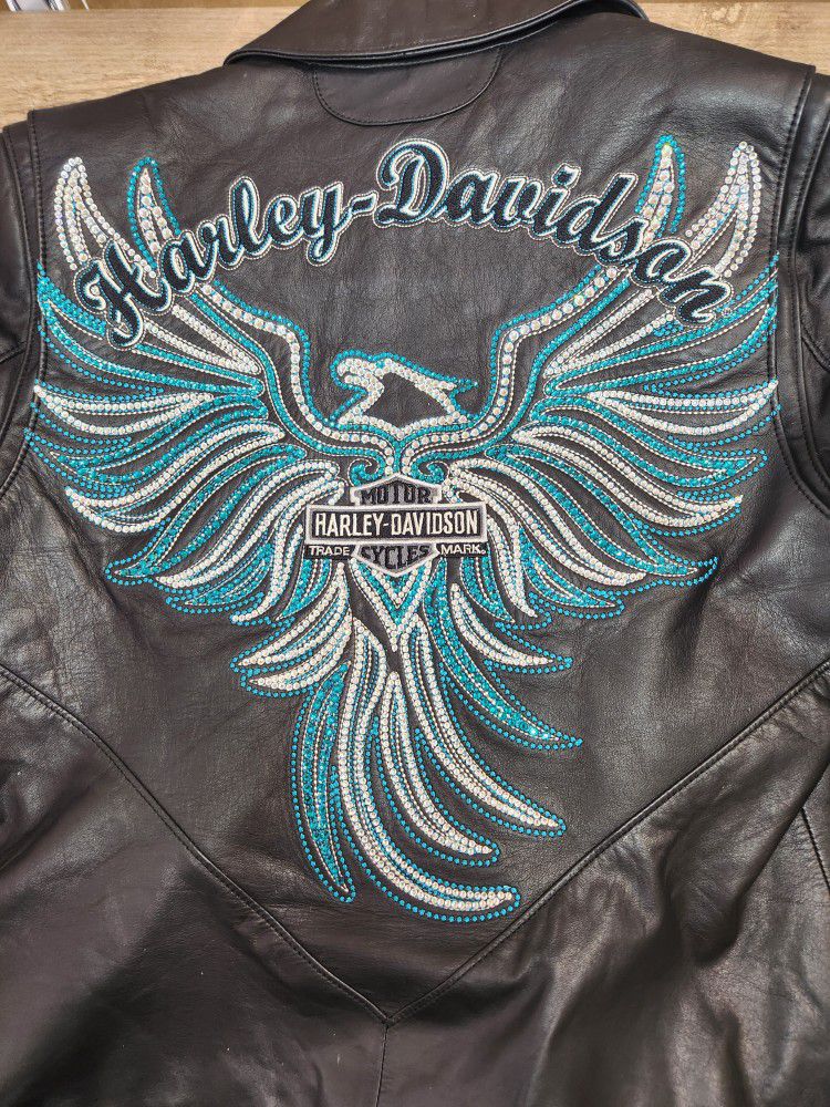 Womens Swarovski Crystal Harley Davidson Medium Leather Jacket