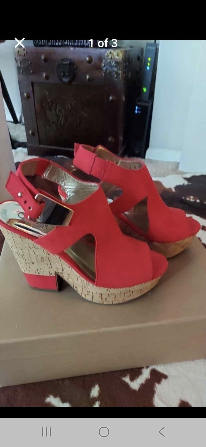 Fire Engine Red Wedge Sandals - Size 71/2