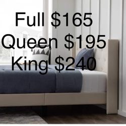 New Beige Platform Bed Frame With Tall Headboard Full Queen King Available/ Price On The Picture