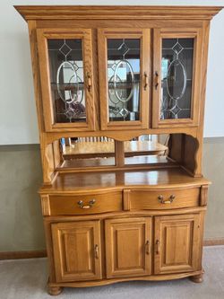 Solid oak hutch, table and chairs