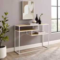 42 in. Coastal Oak and White Rectangle Modern Console Table with 2-Shelves
