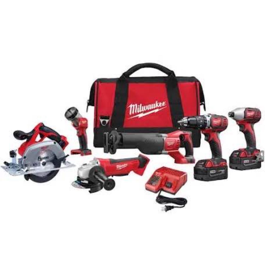 Milwaukee M18 18V Lithium-lon Cordless Combo Tool Kit (6-Tool) with Two 3.0 Ah Batteries, 1 Charger,