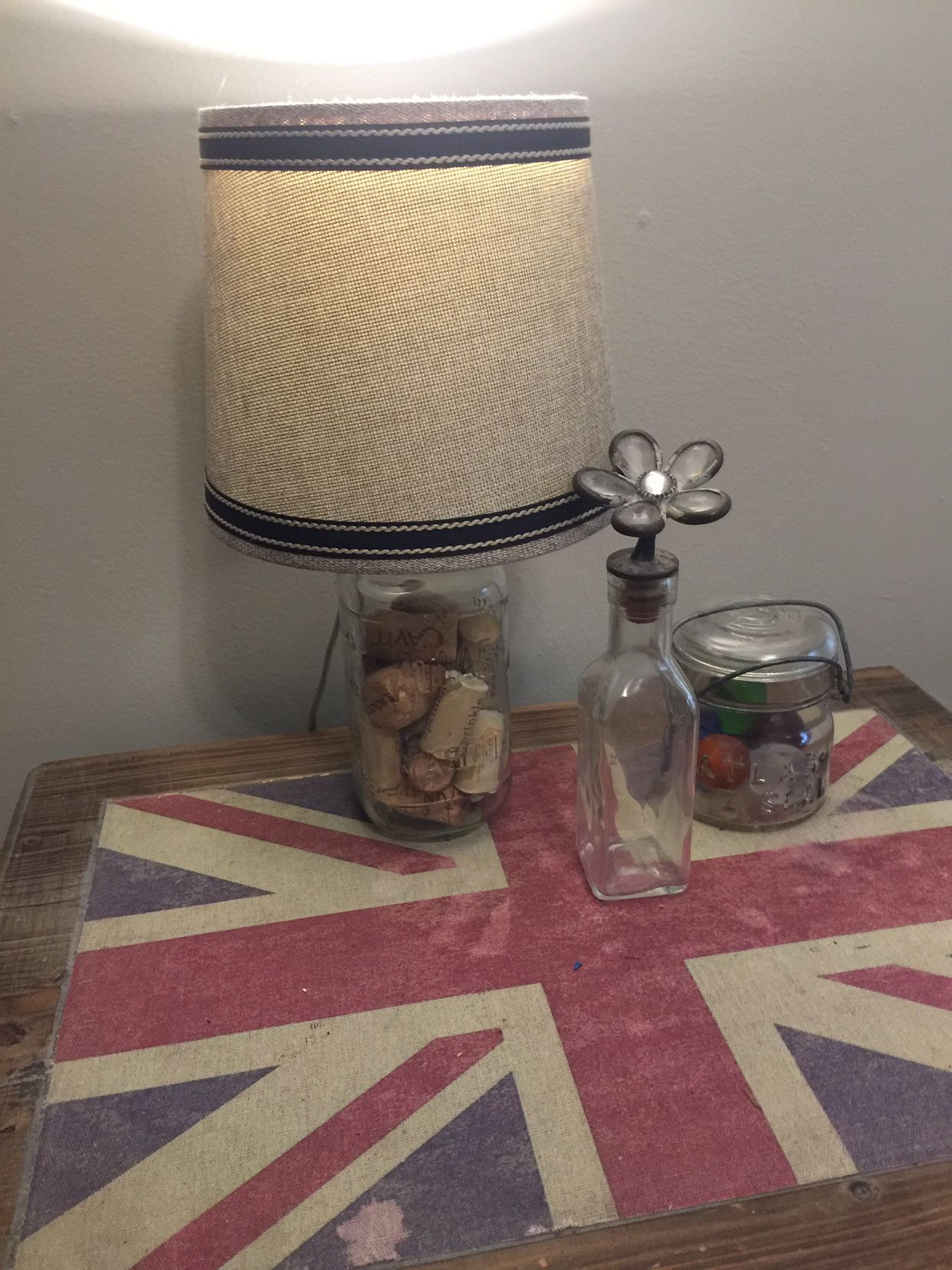 Atlas Glass Lamp W/ Natural Linen Shade