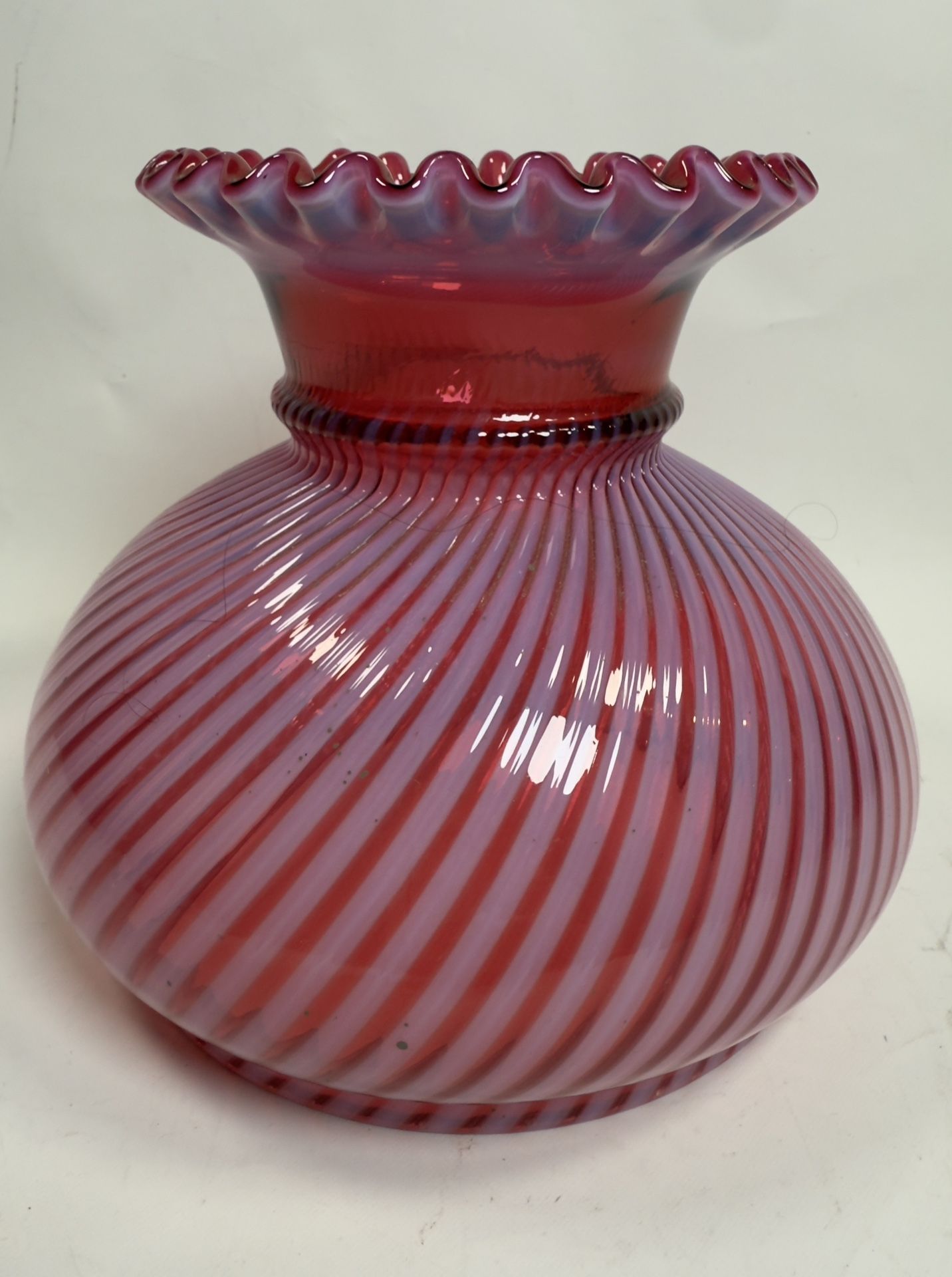 Vintage Fenton Cranberry Swirl Opalescent glass lamp shade 7” diameter  