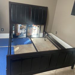 Queen Leather/Wood Bed Frame