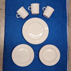DANSK Cafe Blanc Dinnerware Set - 4 Stoneware Plates & Mugs