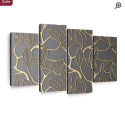 Canvas Set Of 4 - Gold Leaves Lattice