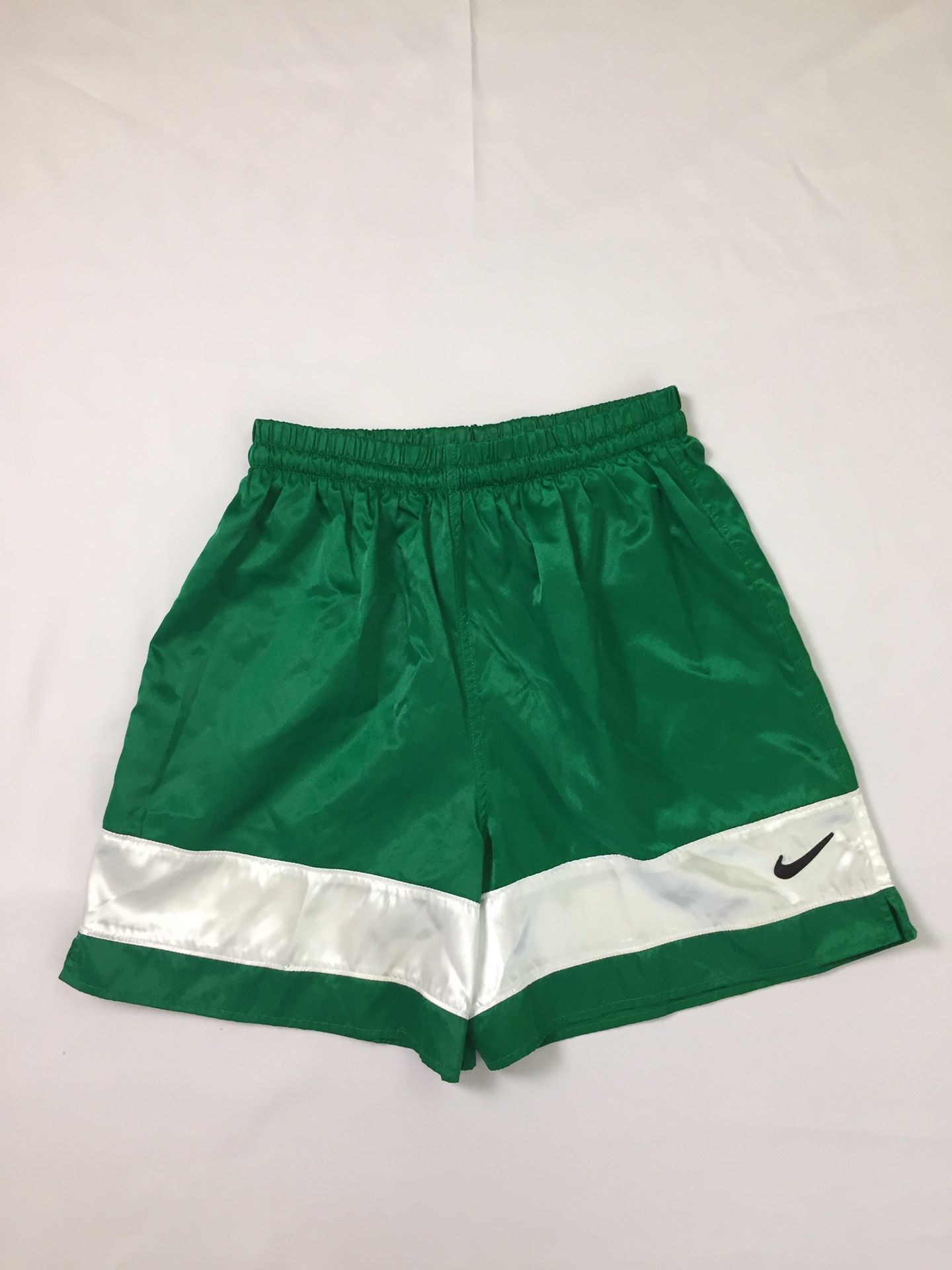 NWOT 90s Vintage Nike Green Wide Stripe Shiny Silky Soccer Shorts Mens Med