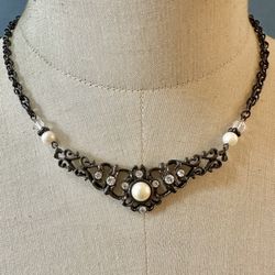 1928 Faux Pearl And Black Victorian  Necklace 