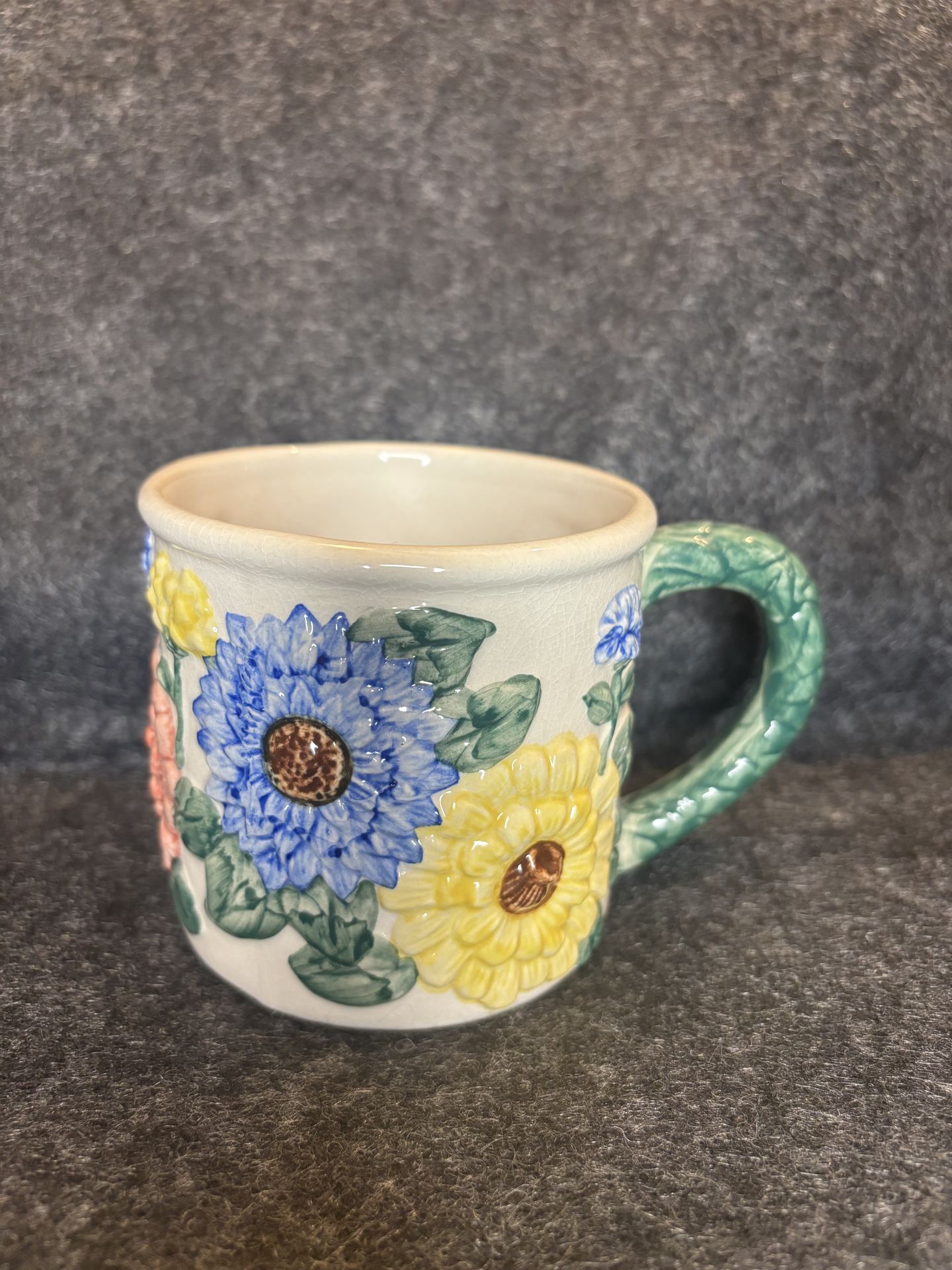Hand-Painted Floral Relief Mug – Vintage Style Ceramic Flower Cup China Mark