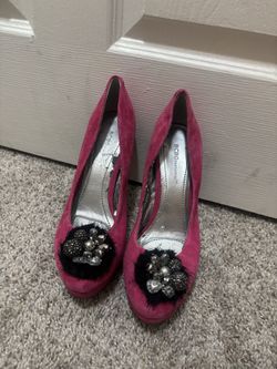 BCBG Hot Pink Cute Black-Ribbon Heels