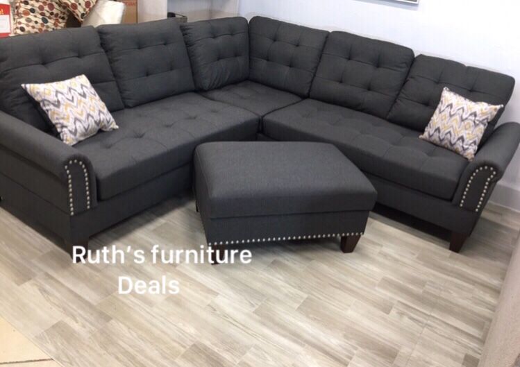 3-pc Sectional Sofa With Ottoman Storage 