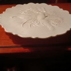 Antique Milk Crystal Glass 2 Platters With A Crystal Vase 