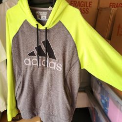 Large Grey, Green Adidas Hoodie