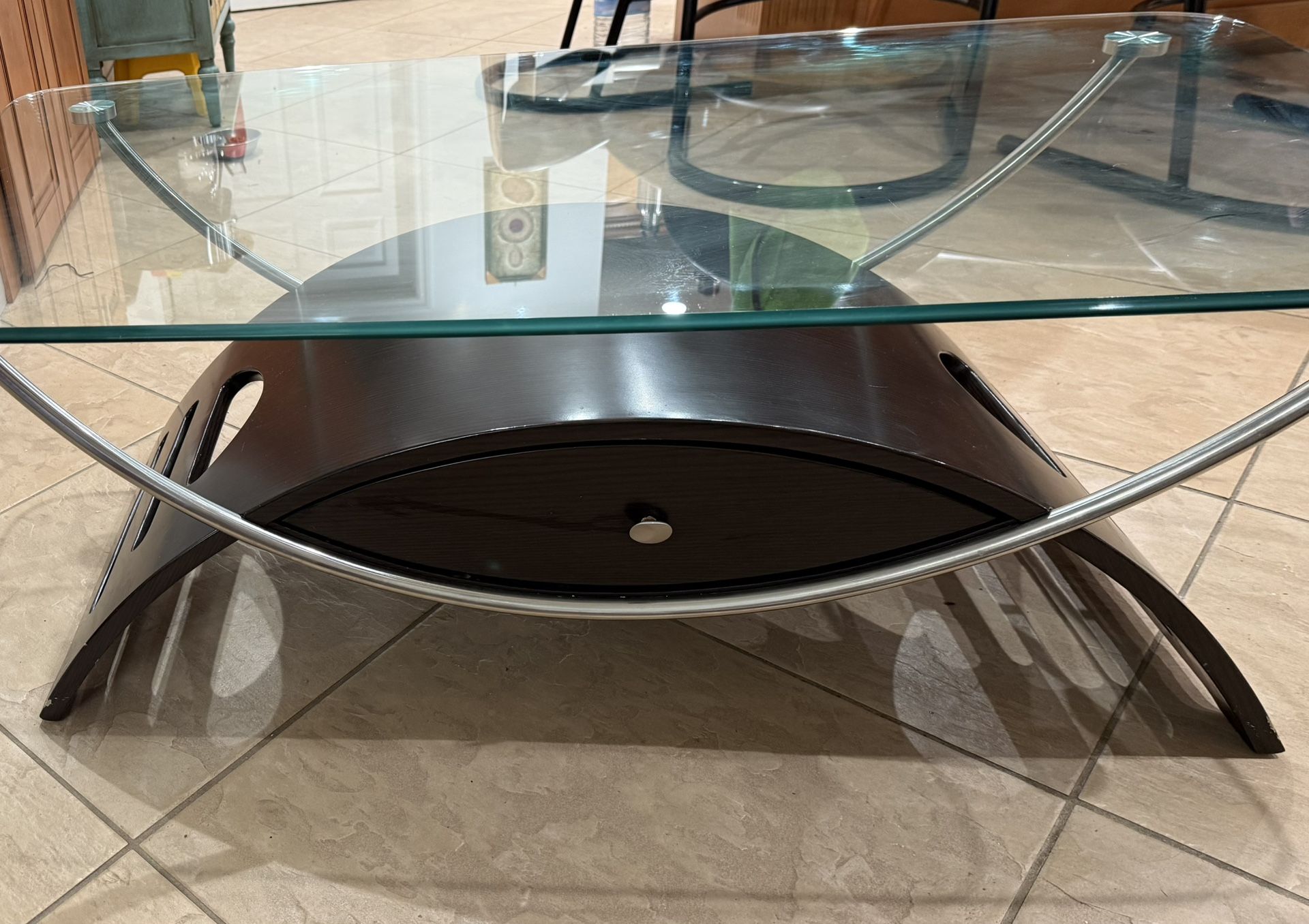 El Dorado Mid Century Modern Glass & Wood Coffee Table 