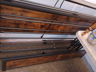 Queen size wood style headboard w/ USB charger & under bed drawer storage (like new)