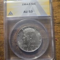 1964 D Kennedy Half Dollar - ANACS graded AU 53