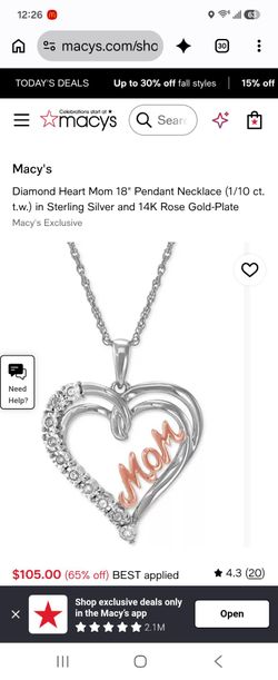 Macy's Diamond Heart Mom Pendant Sterling Silver/ 14K Rose Gold-Plate