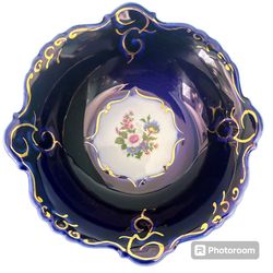 Vintage Cobalt Porfin Cluj-Napoca Romanian Porcelain Bowl Hand Painted 5”