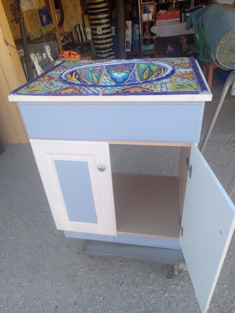 Cabinet, NEW COND., NEVER USED!! With Tiled SINK And COUNTER  TOP. ALL TILES From MEXICO  $150.00. !! Firm