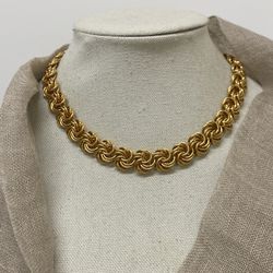 Vintage, Gold Tone Woven Knot Chain Link Necklace