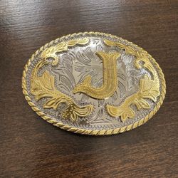 Western Belt Buckle - Silver and Gold With a “J”