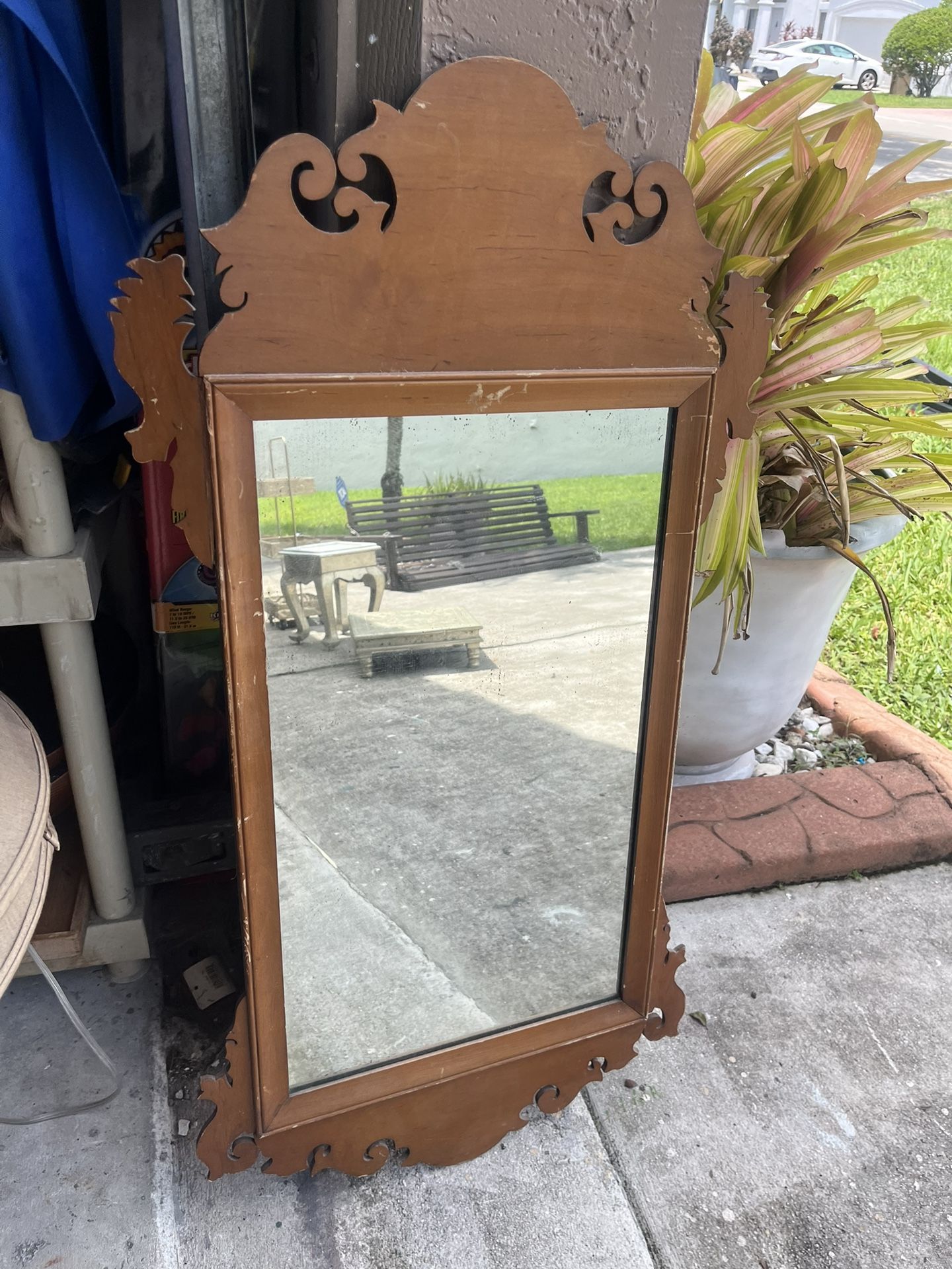Antique Carved Wood Wall Mirror 20x39